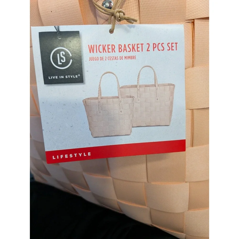 LS LIVE IN STYLE Wicker Basket 2pc Set Pink Baskets NEW